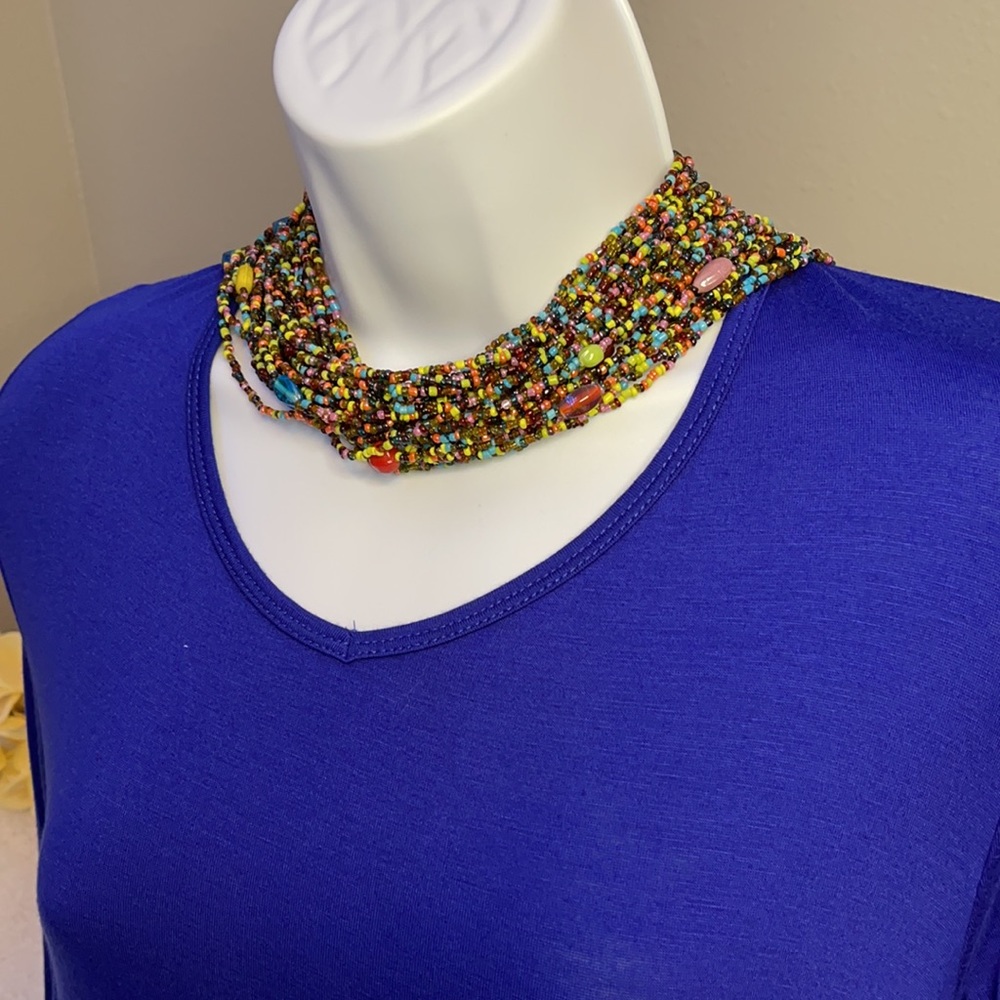 Multicolored Beaded Necklace 2’ Long